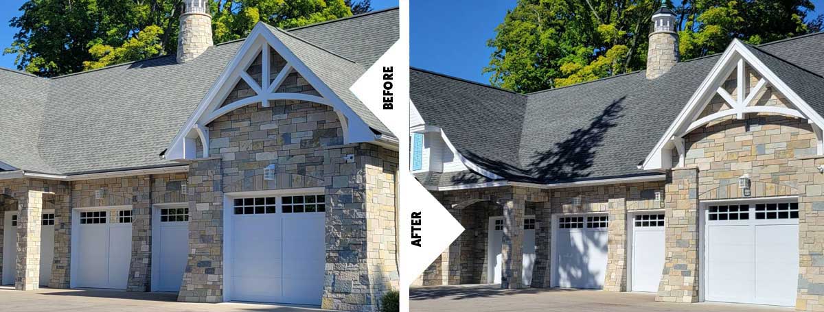 Asphalt roof before and after Roof Renewal treatment